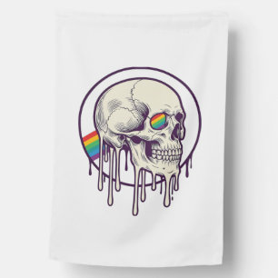 Rainbow Dripping Skull Vintage Engraving Design_1 House Flag