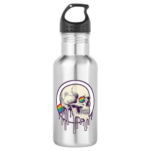 Rainbow Dripping Skull Vintage Engraving Design_1 Stainless Steel Water Bottle