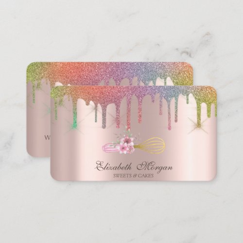  Rainbow Drips Bakery Whisk Flowers Business Card