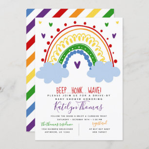 Rainbow Drive By Baby Shower Invitation