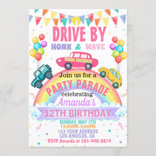 Rainbow Drive By Birthday Parade invitation