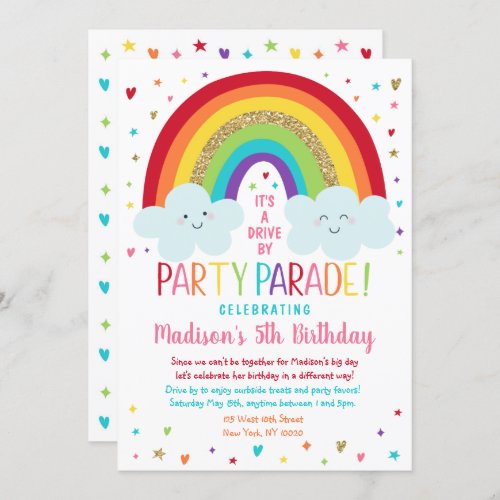 Rainbow Drive By Party Parade Invitation