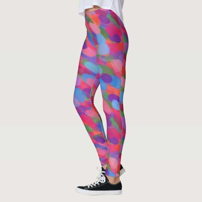 Rainbow Droplets Colorful Print Leggings (Left)