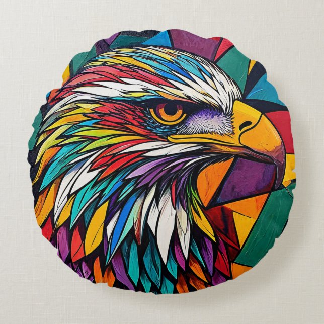 Rainbow Eagle Artistic Wildlife Home Decor Round Pillow (Front)
