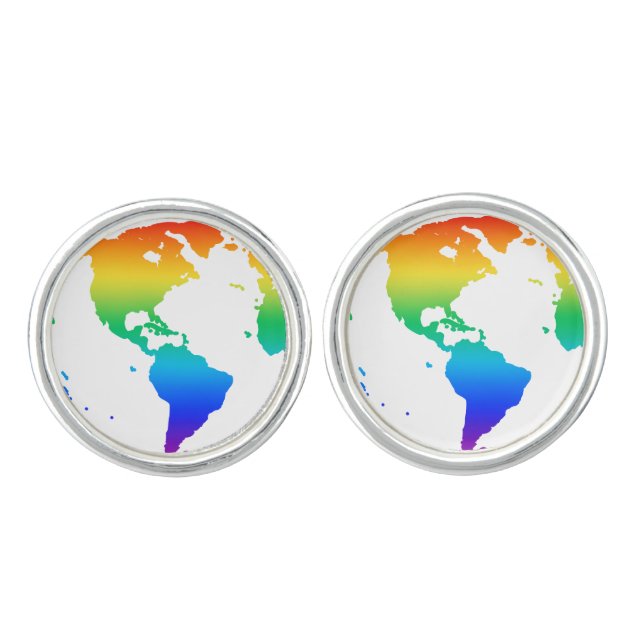 Rainbow Earth Round Cufflinks (Front)