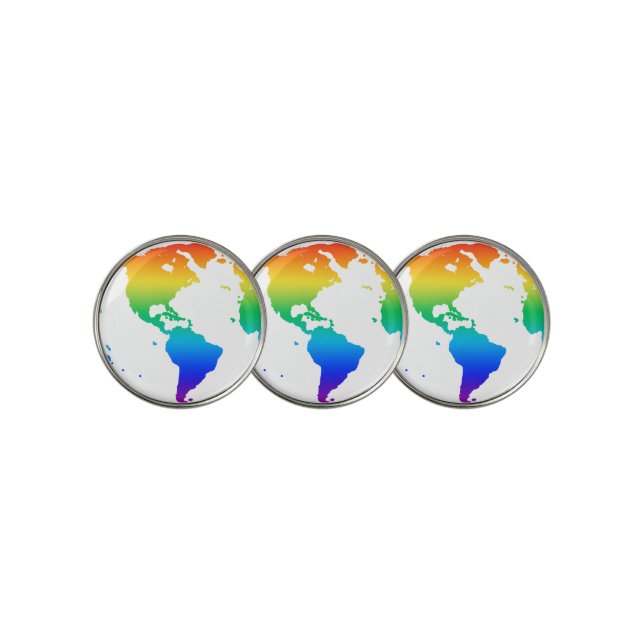 Rainbow Earth Round Golf Ball Marker (3 Up)