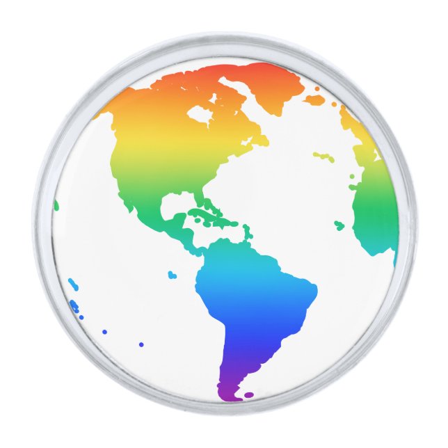 Rainbow Earth Round Silver Finish Lapel Pin (Front)
