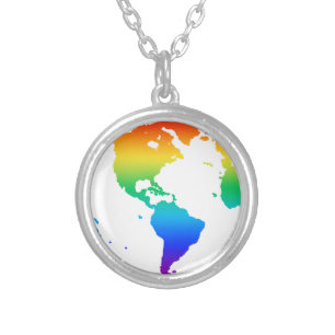 Rainbow Earth Round Silver Plated Necklace