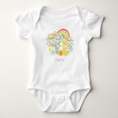 Rainbow Easter Bunny and Chick Baby Bodysuit