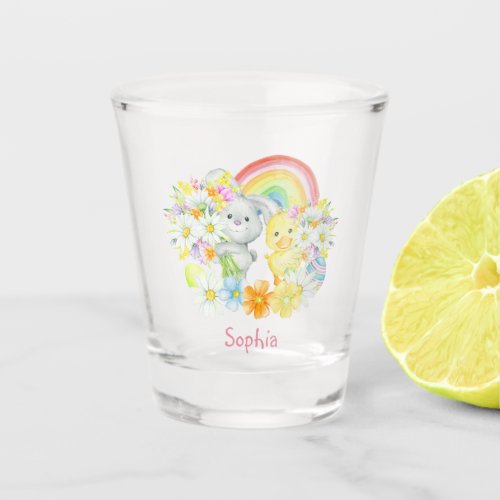 Rainbow Easter Bunny and Chick Shot Glass