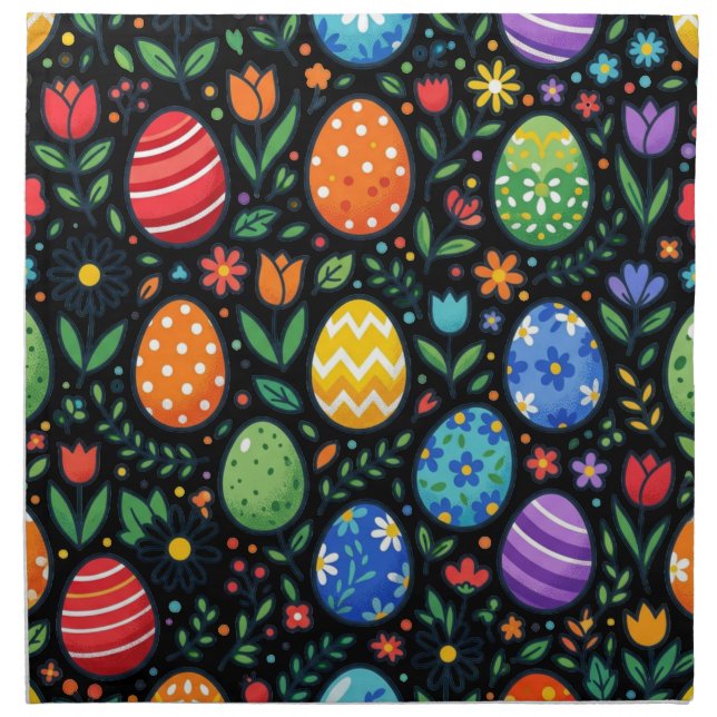Rainbow Easter Eggs and Flowers Cloth Napkin (Front)