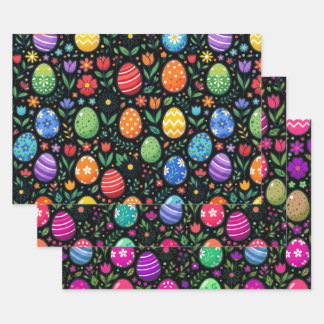 Rainbow Easter Eggs and Flowers Wrapping Paper Sheets