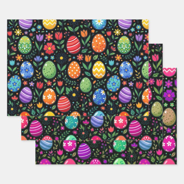 Rainbow Easter Eggs and Flowers Wrapping Paper Sheets (Set)