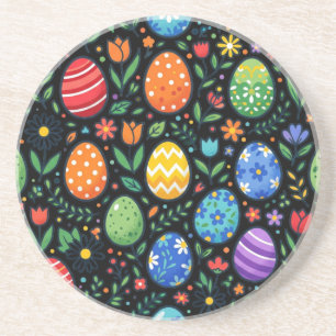 Rainbow Easter Eggs & Flowers Coaster