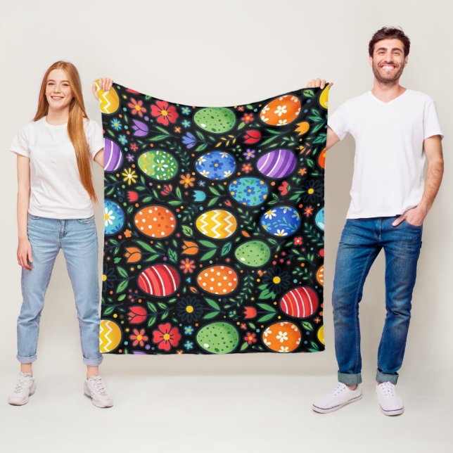 Rainbow Easter Eggs & Flowers Fleece Blanket (In Situ)