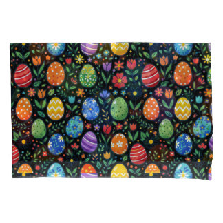 Rainbow Easter Eggs & Flowers Pillow Case