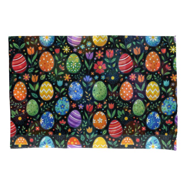 Rainbow Easter Eggs & Flowers Pillow Case (Front)