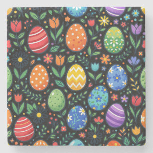 Rainbow Easter Eggs & Flowers Stone Coaster