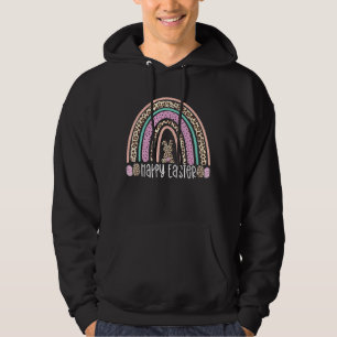 Rainbow Easter Leopard Happy Easter Bunny Rabbit W Hoodie