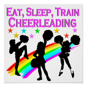 RAINBOW EAT SLEEP CHEERLEADING DESIGN POSTER