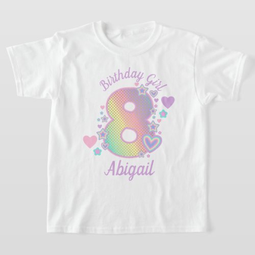 Rainbow Eight Birthday Girl 8th Iridescent  T_Shirt