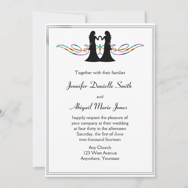 Rainbow Elegance Gay Brides Wedding Invitation (Front)