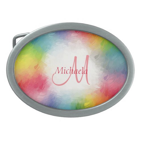 Rainbow Elegant Modern Colorful Monogram Template Belt Buckle