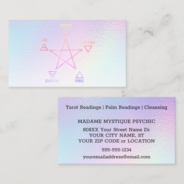 Rainbow Elements Pentagram Psychic Business Card (Front/Back)