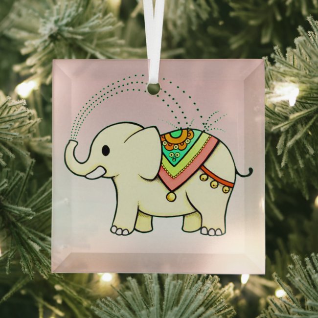 Rainbow Elephant Beveled Glass Ornament