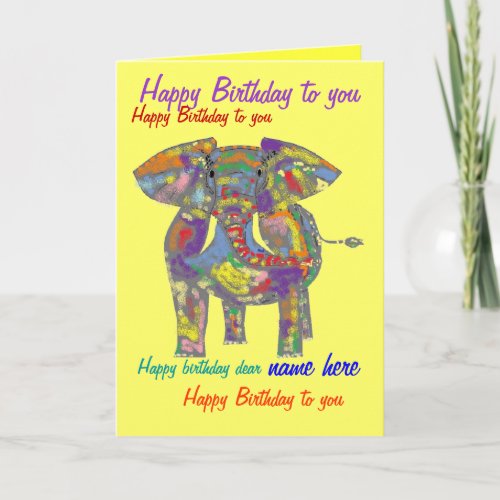 Rainbow Elephant Birthday Card custom front inside