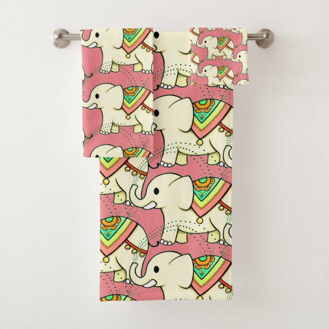 Rainbow Elephant Pattern Bath Towel Set