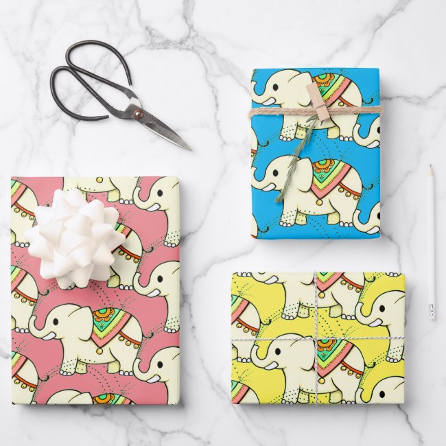 Rainbow Elephant Pattern Wrapping Paper