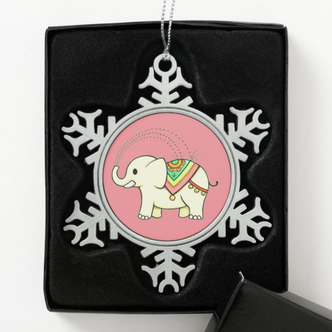 Rainbow Elephant Pewter Snowflake Ornament