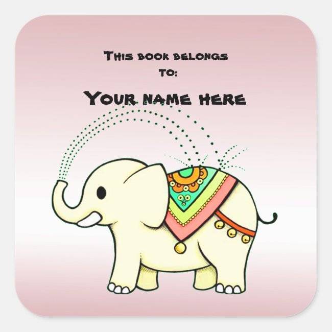 Rainbow Elephant Pink Bookplate