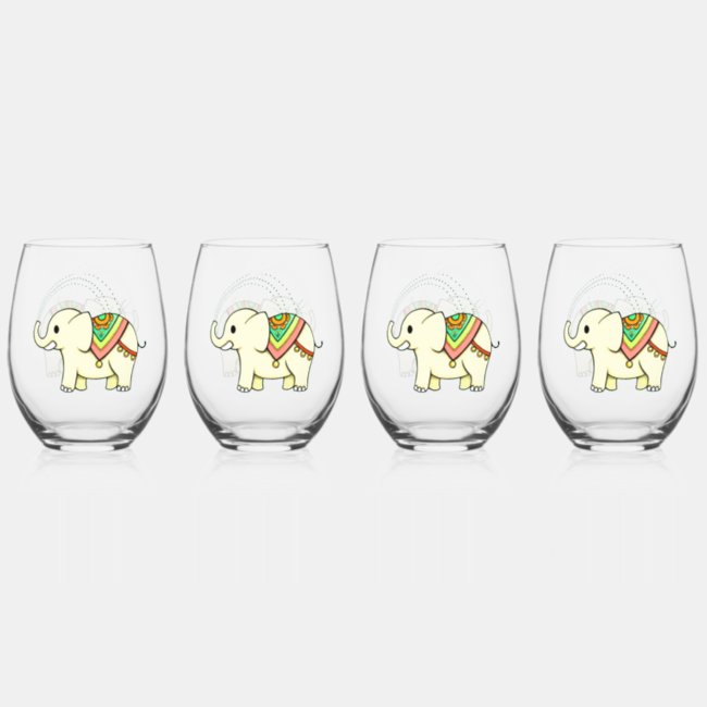 Rainbow Elephant Set of Wine Glasses