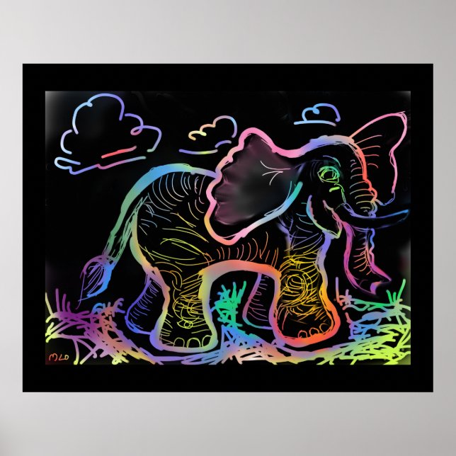 Rainbow Elephant Sketch Art Print (Front)