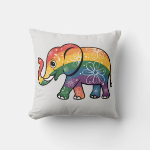 Rainbow Elephant Throw Pillow
