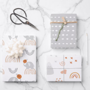 Rainbow Elephants Pattern Wrapping Paper Sheets