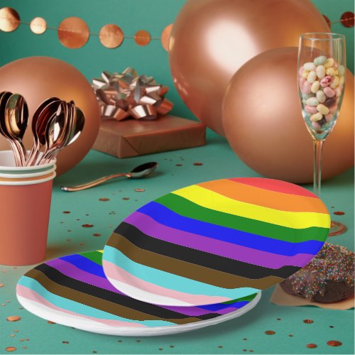 Rainbow eleven stripes colors pride paper plate