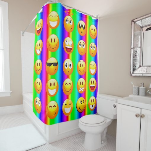 rainbow emoji bathroom shower curtain | Zazzle