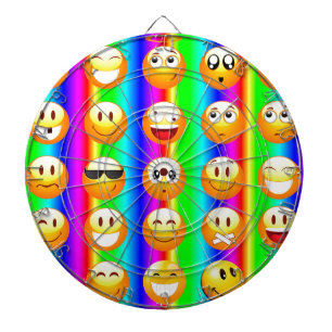 rainbow emoji dartboard with darts