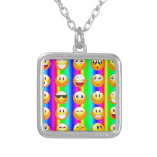 rainbow emoji silver plated necklace
