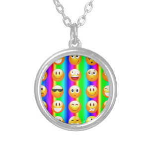 rainbow emoji silver plated necklace