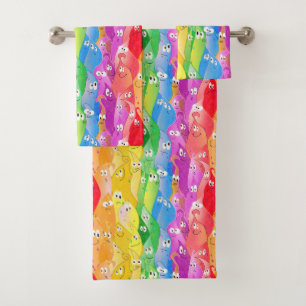 Rainbow Emoting Blob Cute Monsters in Pride Colors Bath Towel Set