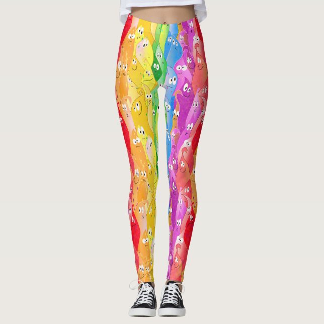 Rainbow Emoting Blob Cute Monsters in Pride Colors Leggings (Front)