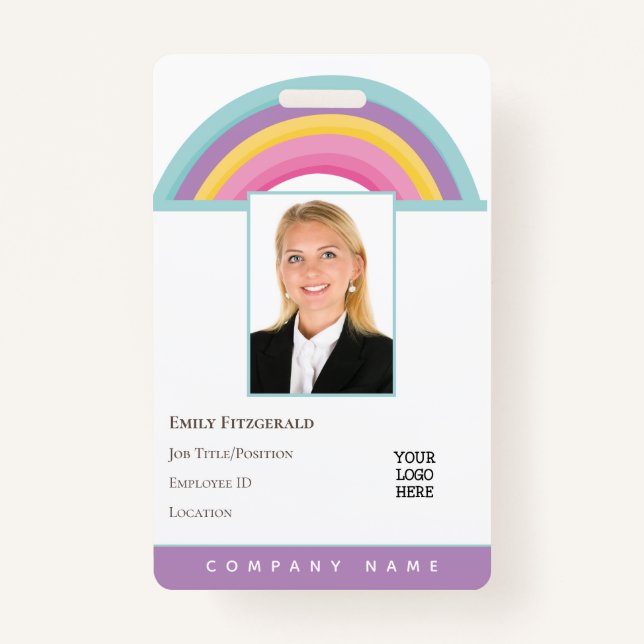 Rainbow Employee Photo ID Name Logo Portrait Badge (Front)