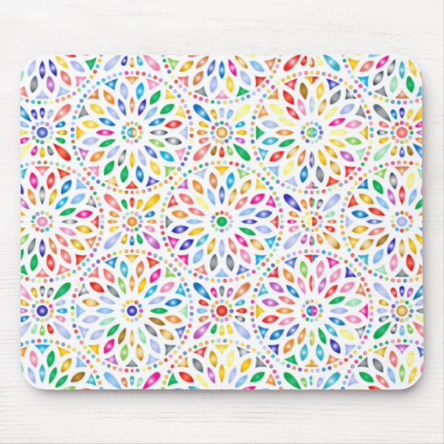 Rainbow Encircled Flower Pattern Boho Mouse Pad (Front)