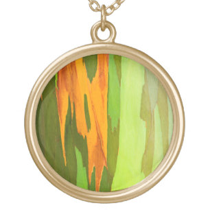 Rainbow Eucalyptus bark, Hawaii Gold Plated Necklace