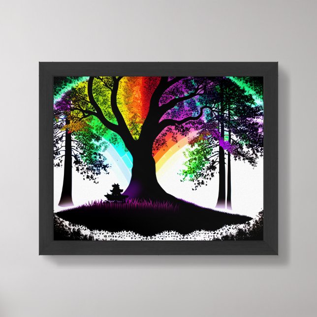 Rainbow Eucalyptus Tree with Monochrome Background Framed Art (Framed Front)