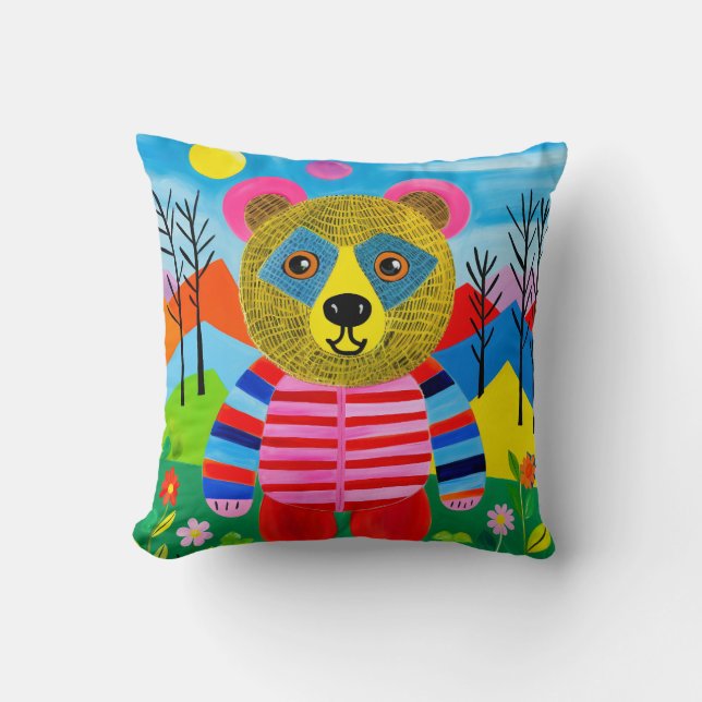 Rainbow Explorer Bear Throw Pillow (Front)
